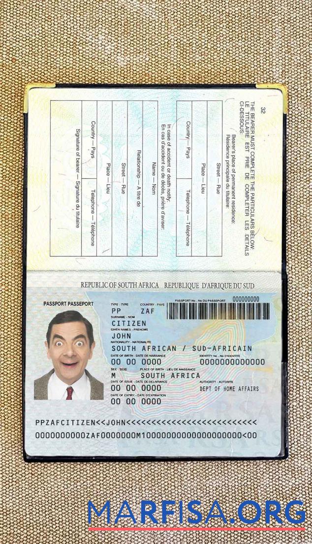 Realistic South Africa passport (1996 2009) photo look sample